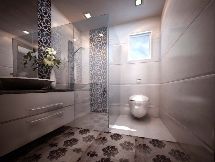Modern Toilet With Floral Tiles